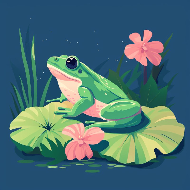Frog on Lotus Leaf Minimalist Flat Illustration