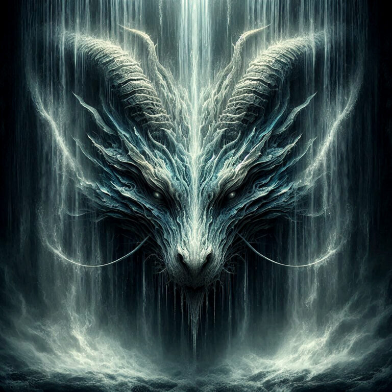 Dragon Head Emerging From Waterfall Fantasy Art