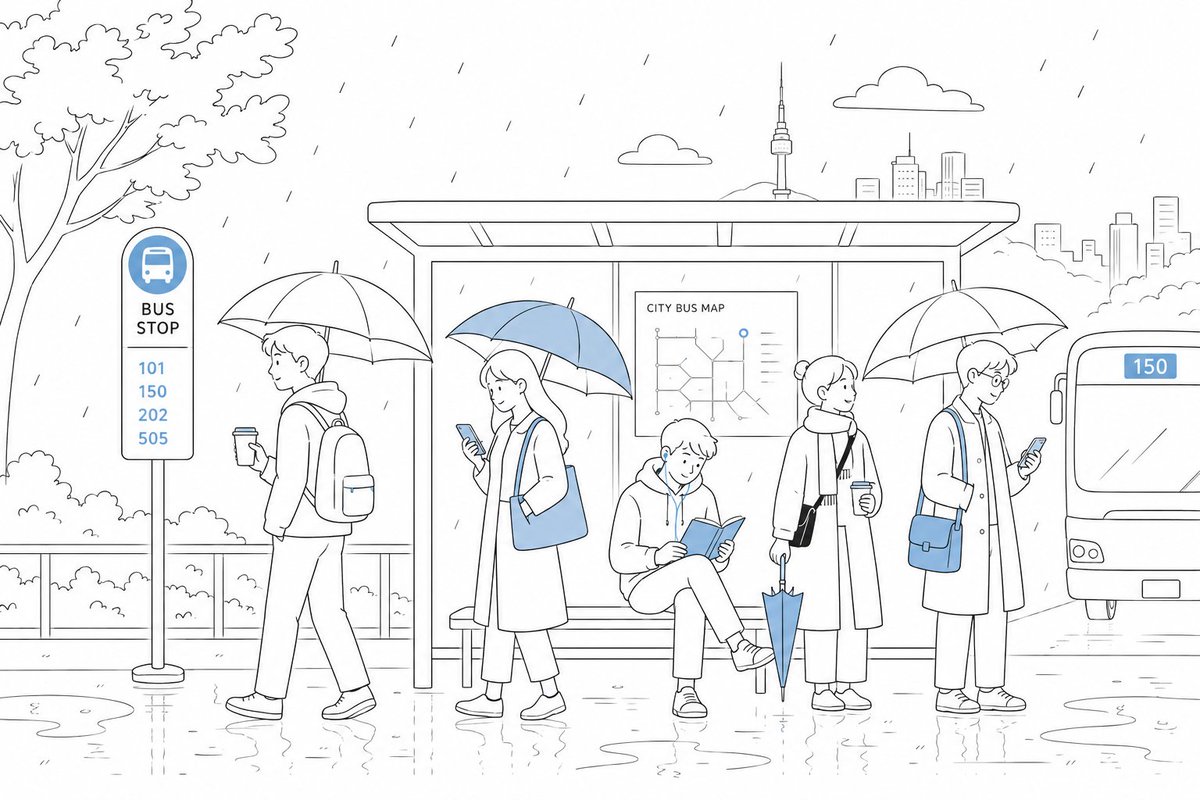 Rainy Bus Stop Commute