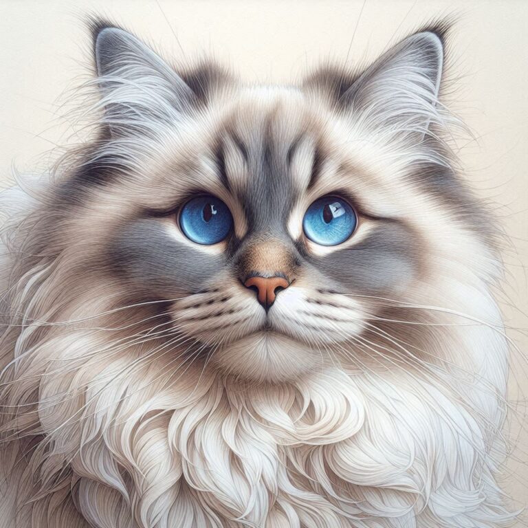 Fluffy Ragdoll Cat Acrylic Line Art Portrait