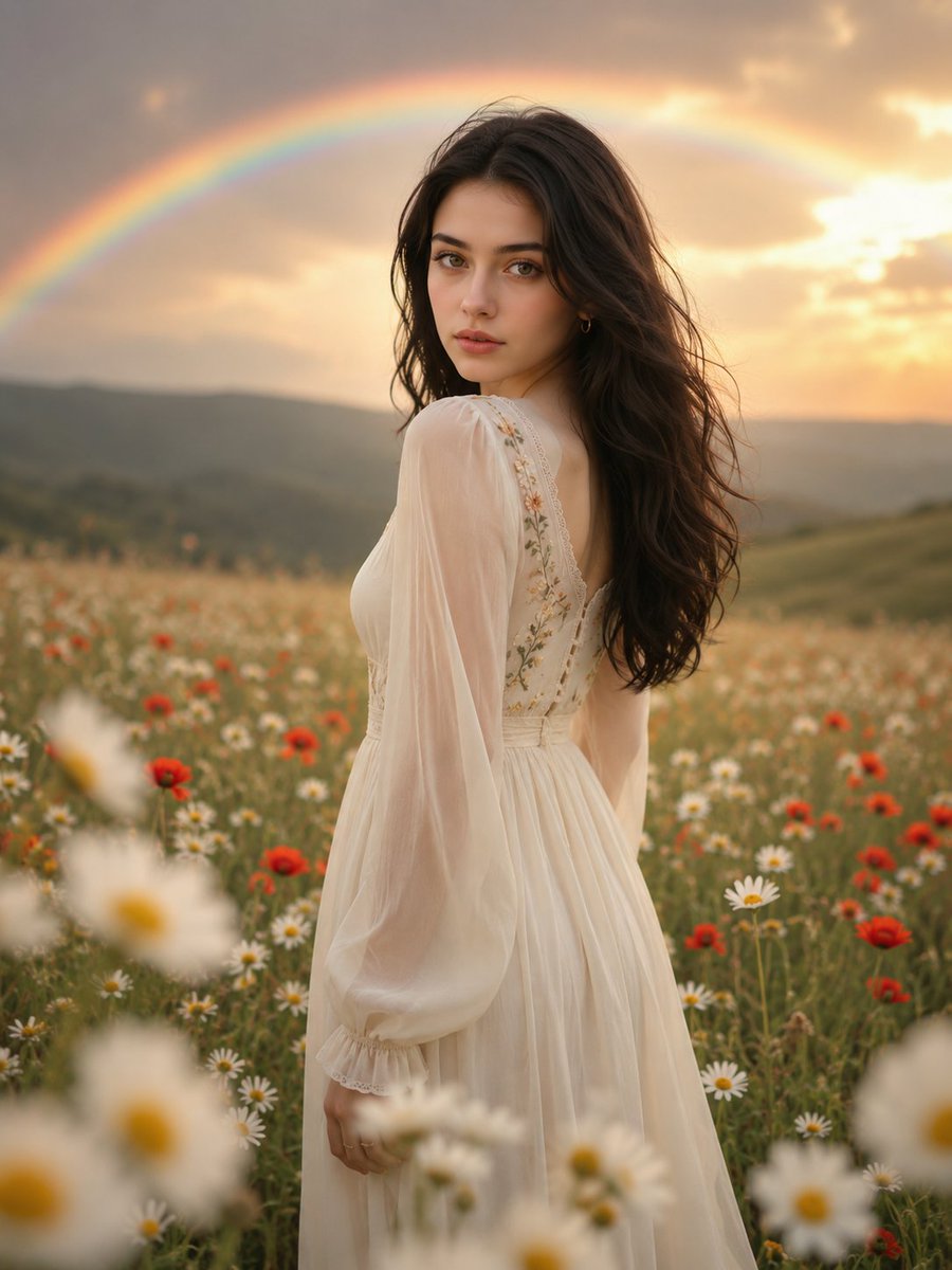 Ethereal Woman in Meadow Rainbow