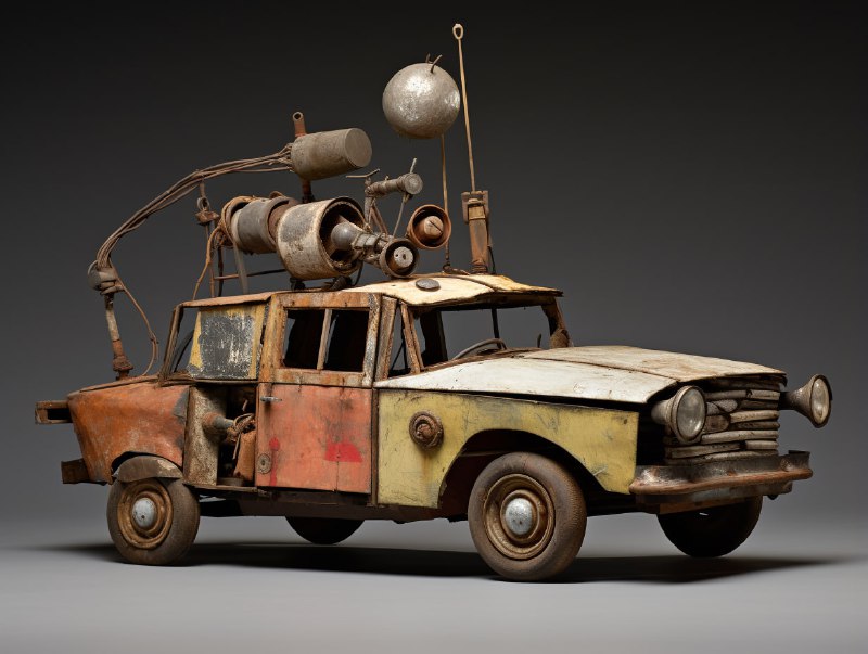 Weathered Folk Art Car Mechanical Sculpture