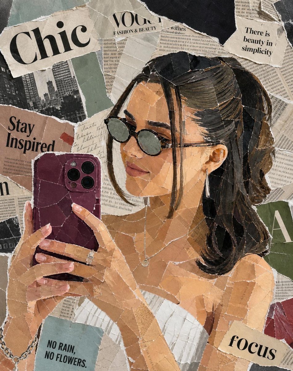 Vintage Paper Collage Aesthetic Portrait