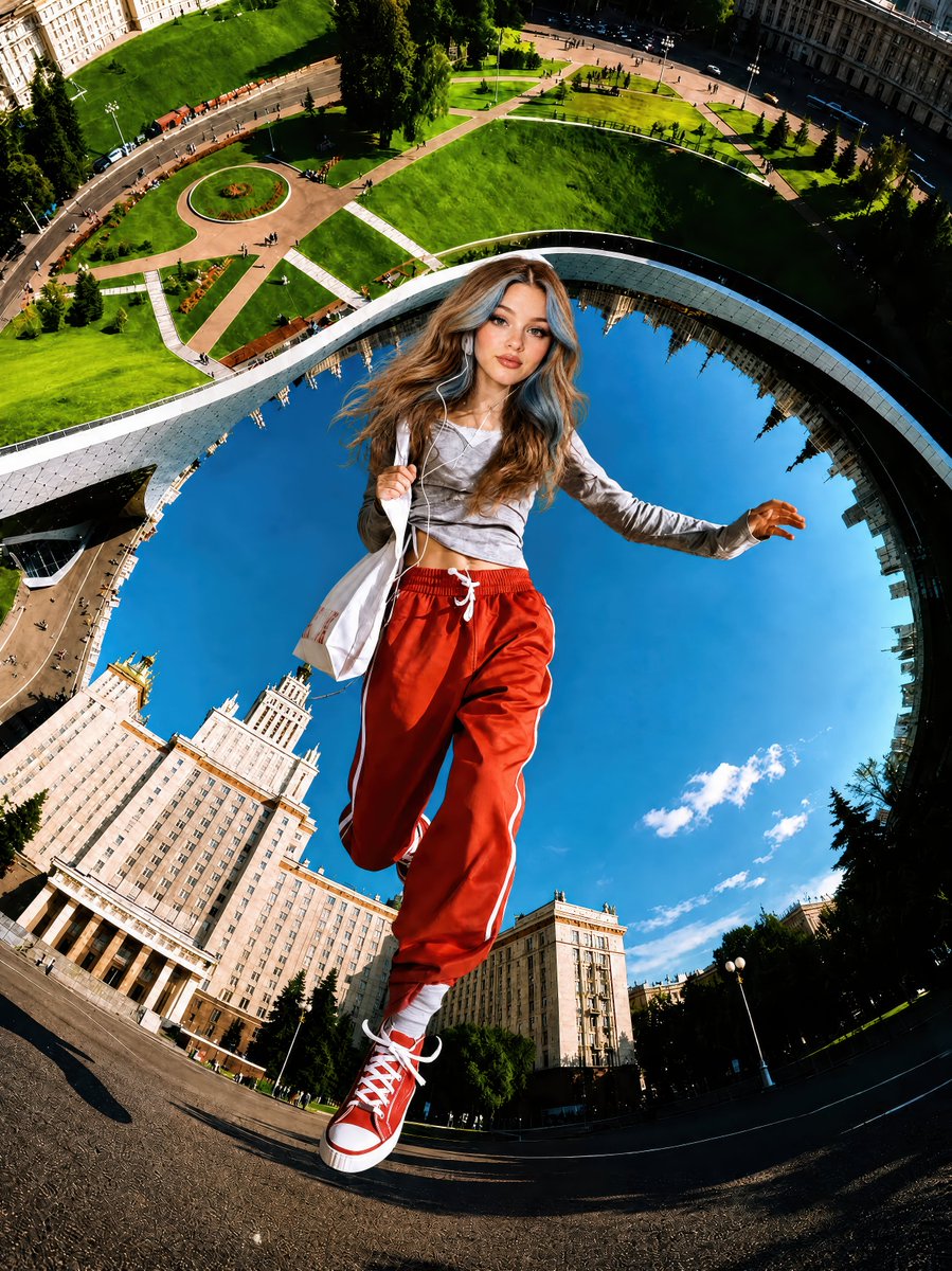Surreal Floating Stadium Fashion Portrait