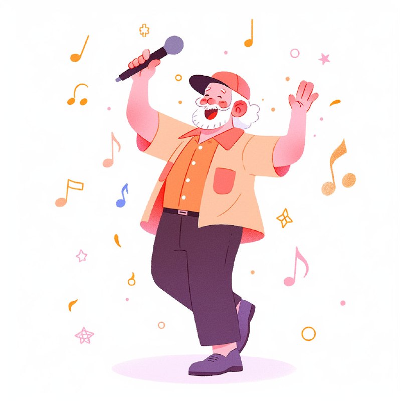 Older Man Singing Colorful Vector Illustration