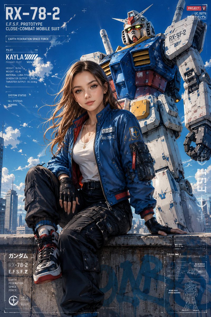 Cyber Pilot Girl & Gundam Rooftop