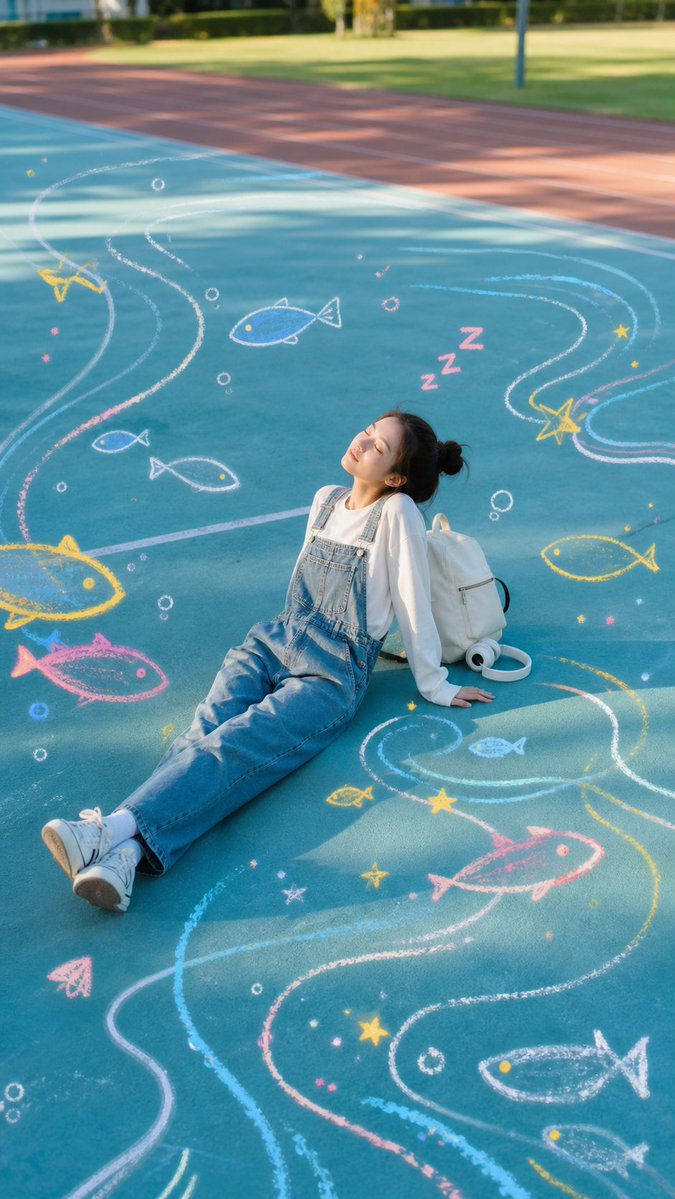 Napping Girl on Turquoise Court