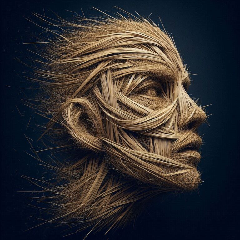 Human Face Made of Woven Straw and Hay