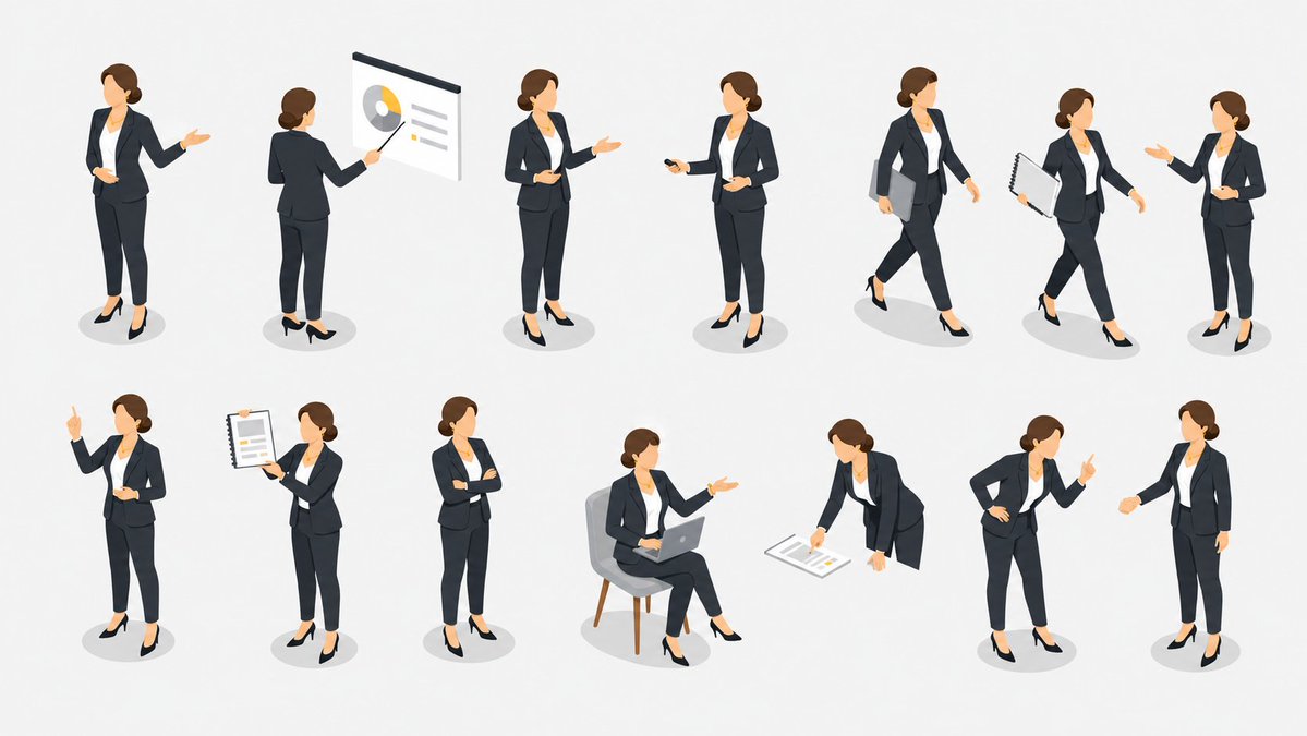 Isometric Businesswoman Pose Library