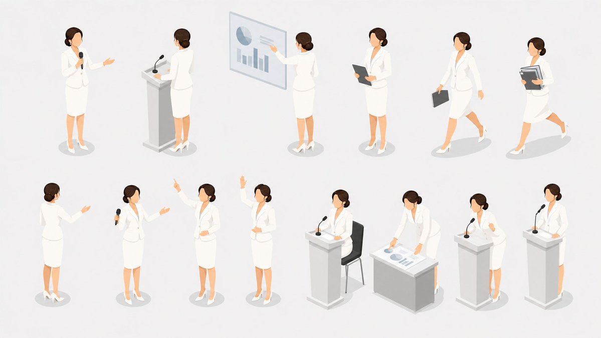 Professional Female Presenter Pose Sheet