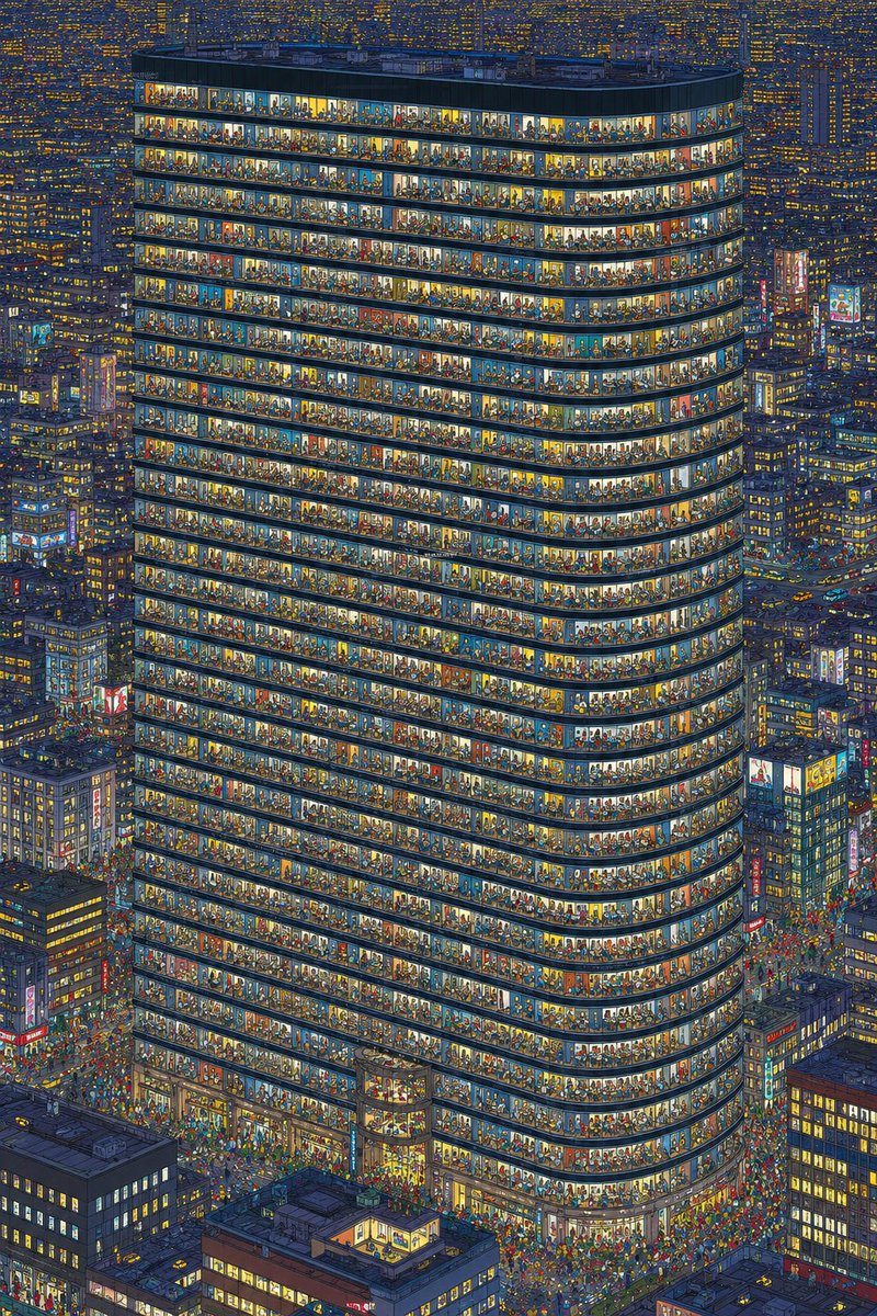 Cyberpunk Isometric Night City Tower
