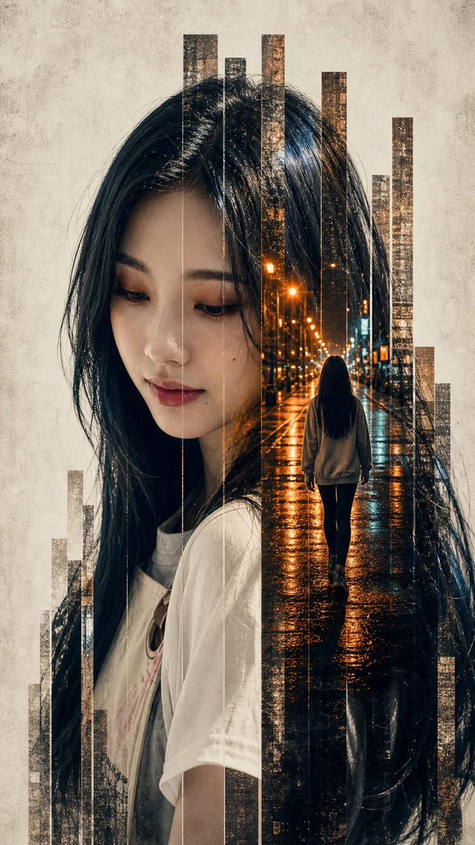 Rainy Night Double Exposure Portrait