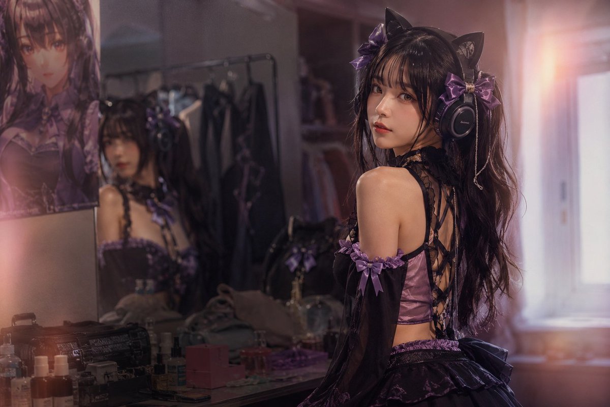 Gothic Catgirl Dressing Room Portrait
