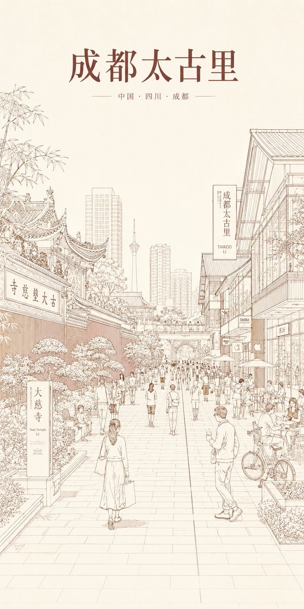Chengdu Taikoo Li Sketch Poster