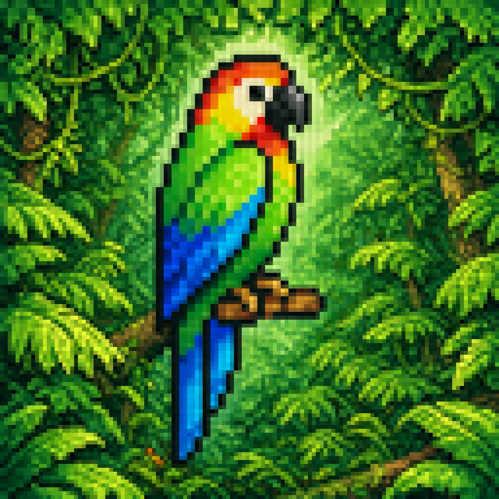 Retro Pixel Parrot Jungle