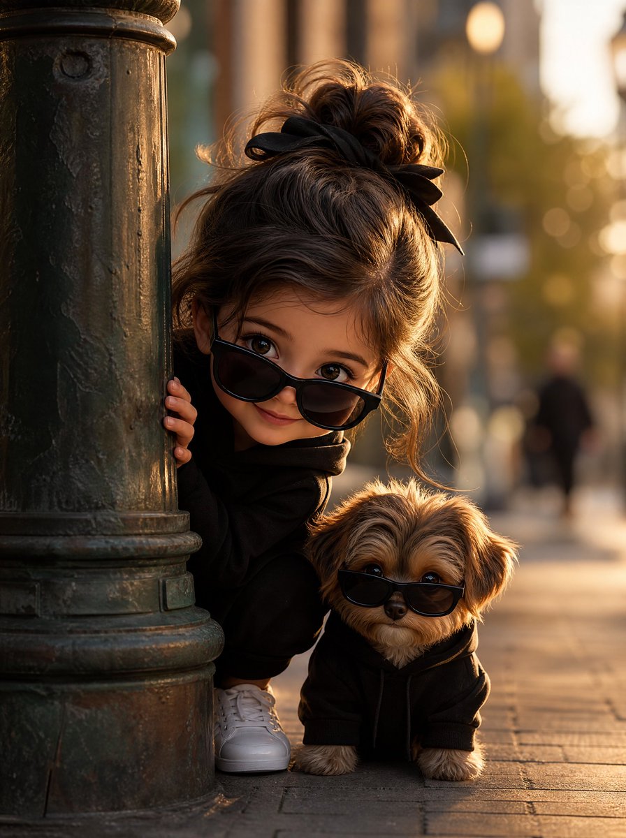 Whimsical Street Portrait Girl And Puppy