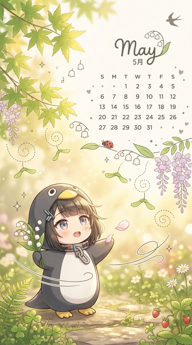 Whimsical May Spring Calendar Wallpaper
