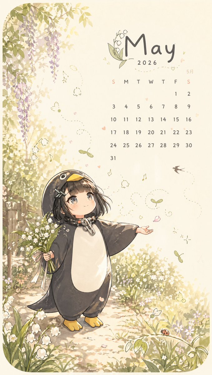 Penguin Girl Spring Calendar