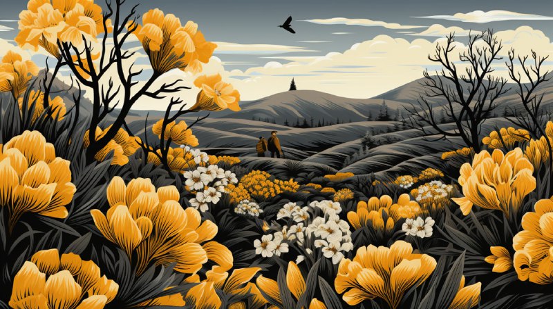 Spring Sowing Woodcut Seamless Pattern Print