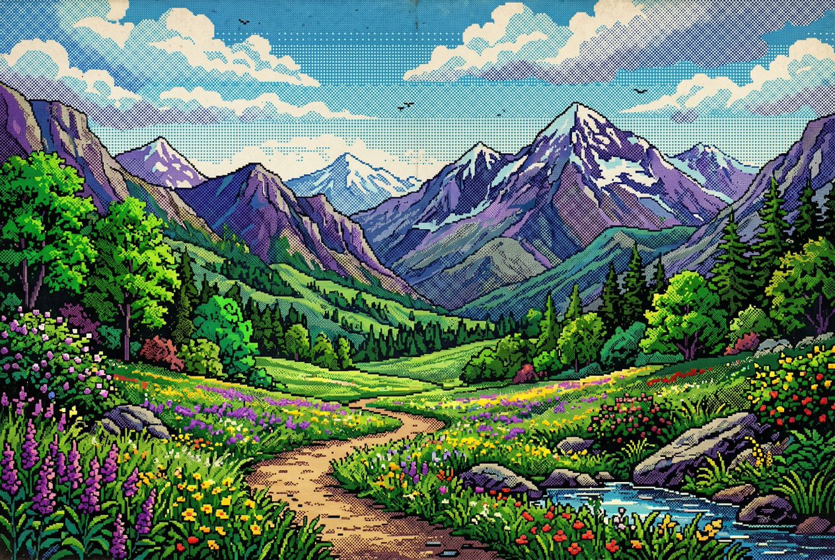 Retro Pixel Alpine Valley