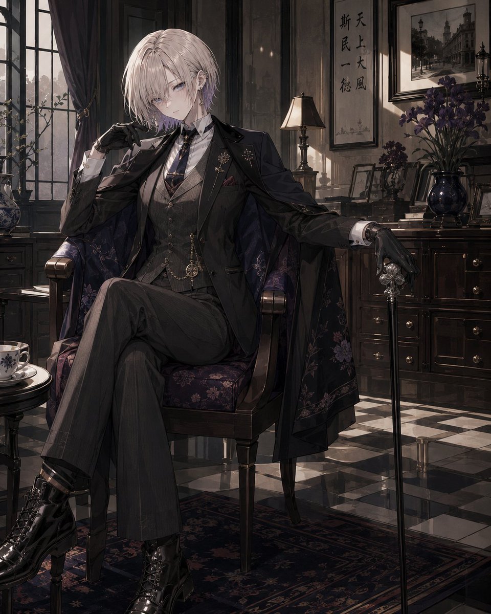 Elegant Showa-era Lady in Men's Attire