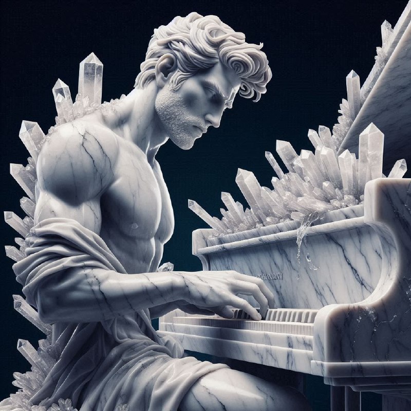 Marble Pianist Statue With Crystals Bursting Out
