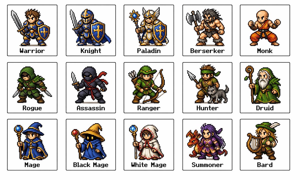 Retro RPG Job Class Sprite Sheet
