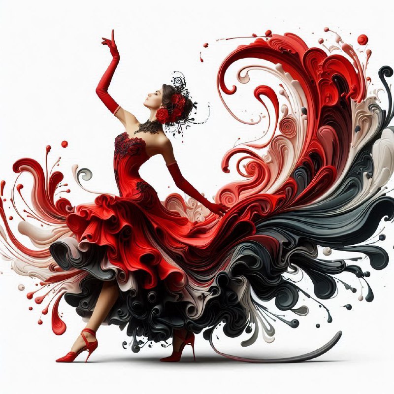 Woman Dancing in Red Dress and Black Tiara