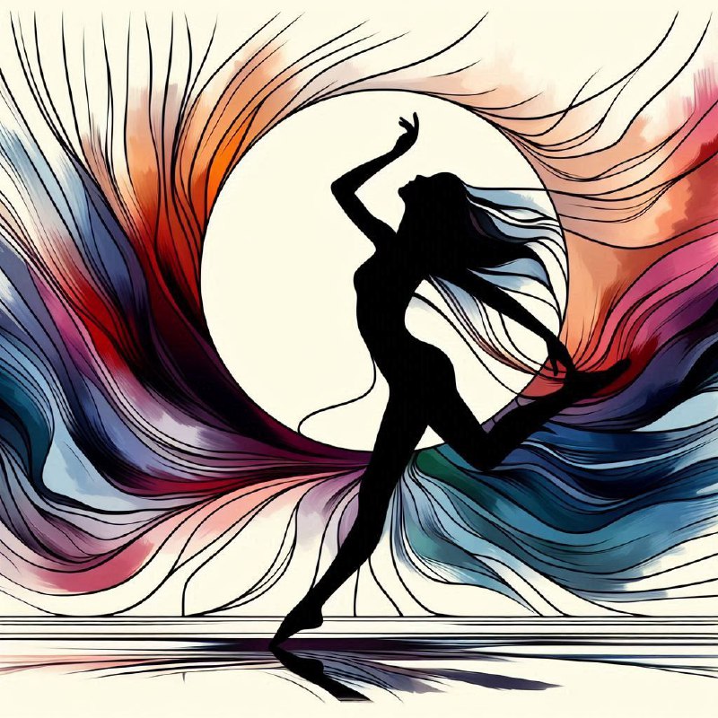 Abstract Silhouette of Woman Dancer on White