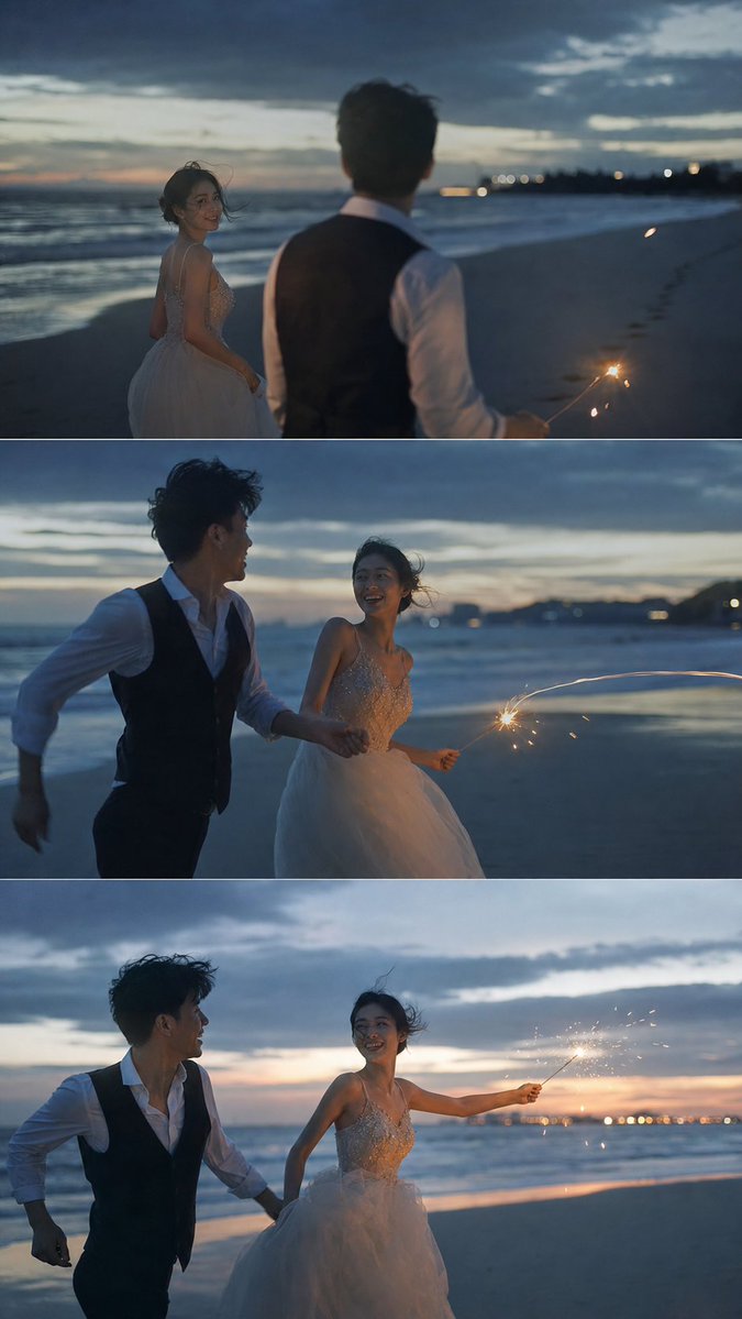 Beach Sparkler Wedding Triptych