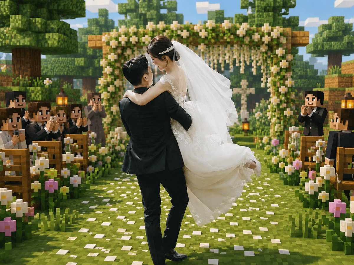 Minecraft Voxel Wedding Scene