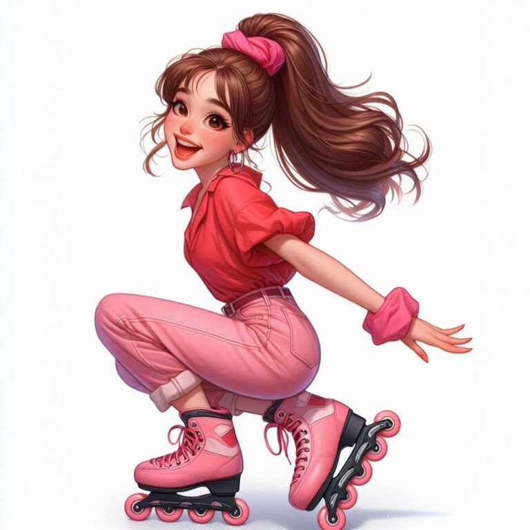 Young Woman Rollerblading in Pink at the Rink