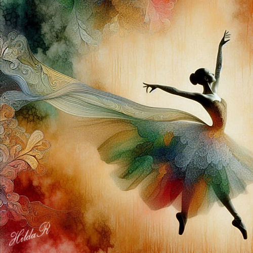 Stylized Ballerina in Embossed Lace Dress