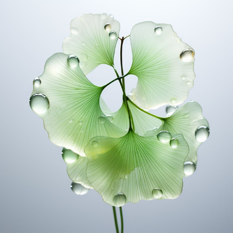 Translucent Ginkgo Leaf With Water Drops Macro