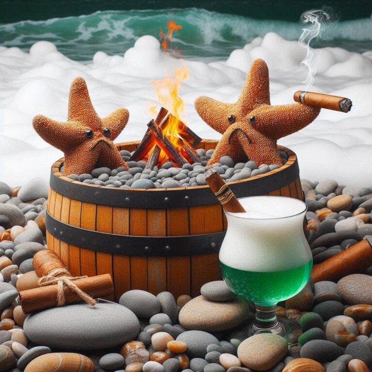 Starfish Relaxing in Beer Foam Barrel Bathtub