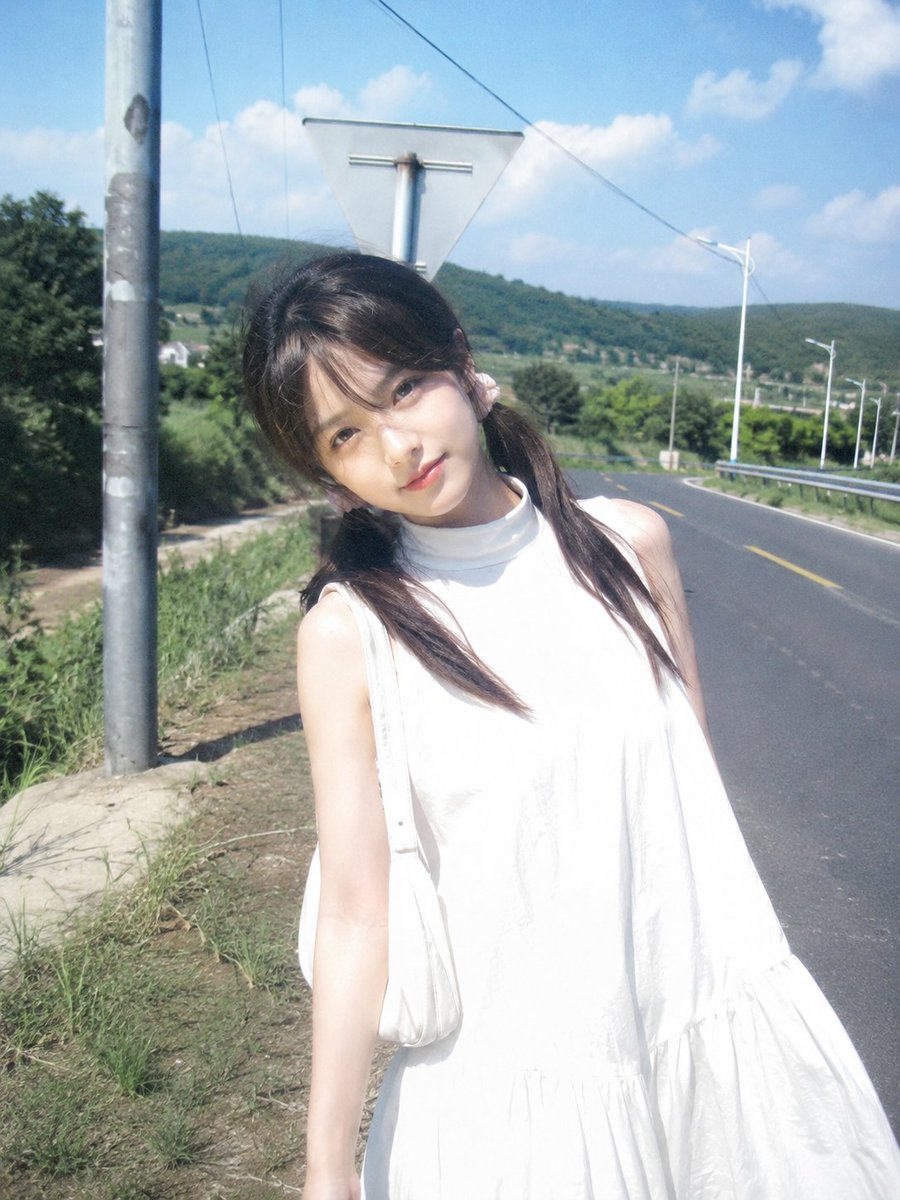 Summer Roadside Girl in White