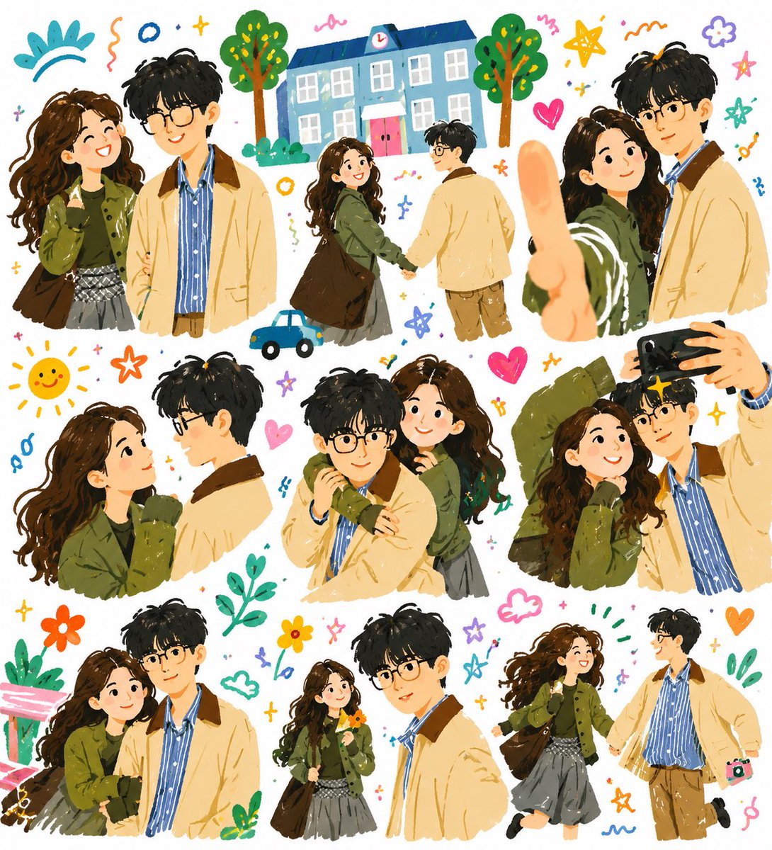 Doodle Couple Romance Collage