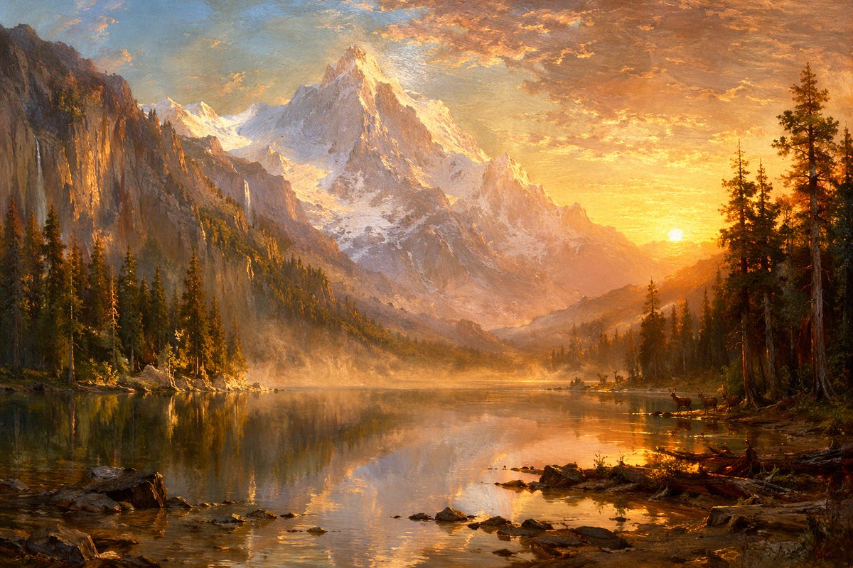 Golden Alpine Lake at Sunset