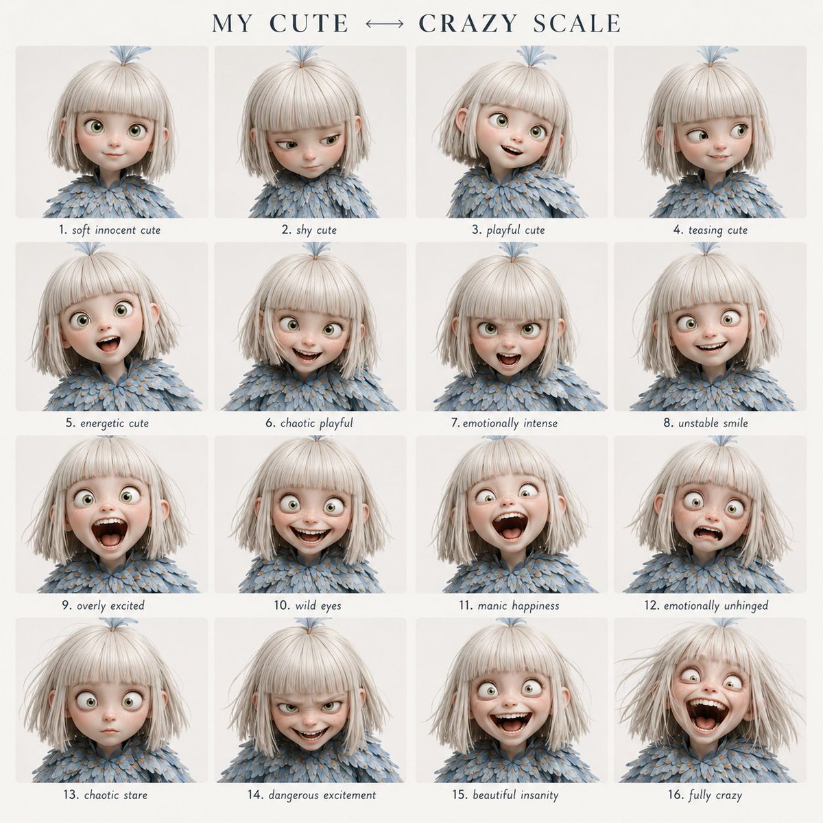Cute to Crazy Emotion Grid