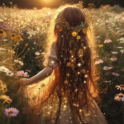 Golden Stardust Girl in Meadow