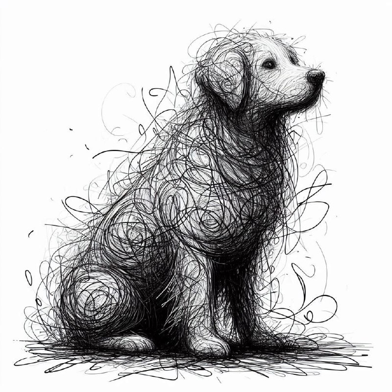Scribbled Cartoon Dog on White Background