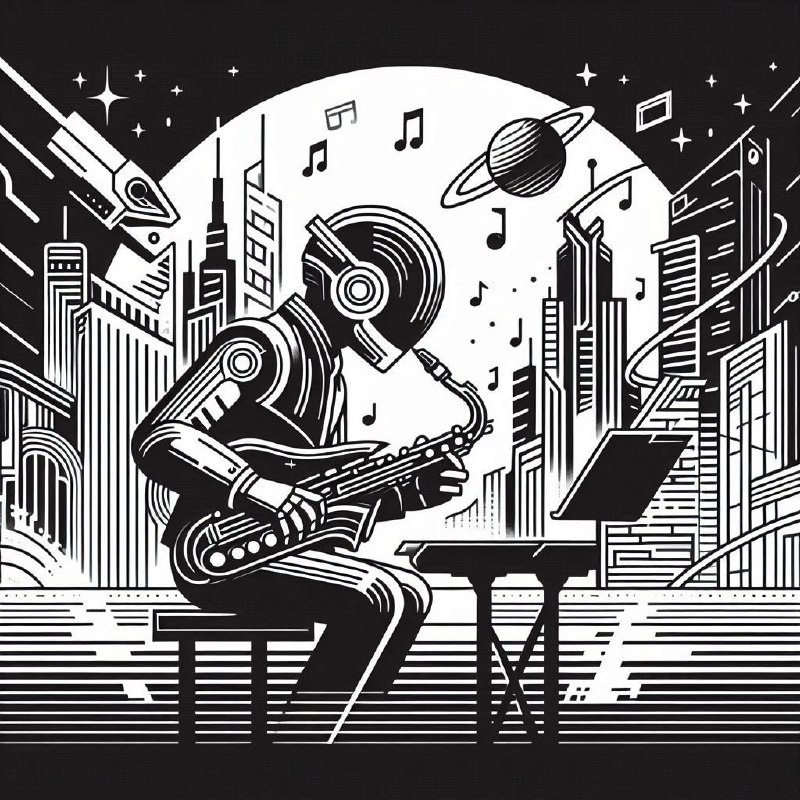 Future Jazz Minimalist Black and White Line Art