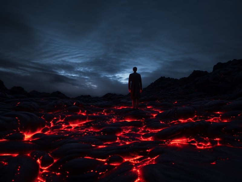 Night Sky Over Red Lava Rock Gothic Surrealism