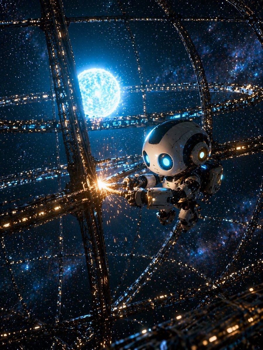 Cute Robot Welding Space Megastructure