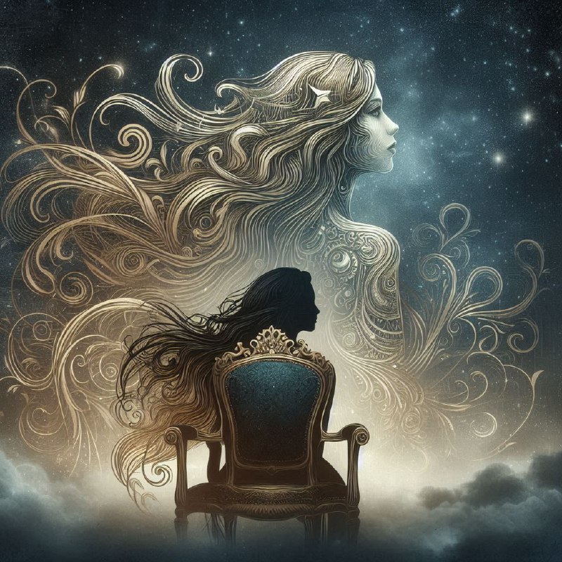 Golden Woman and Chair Beneath Starry Sky