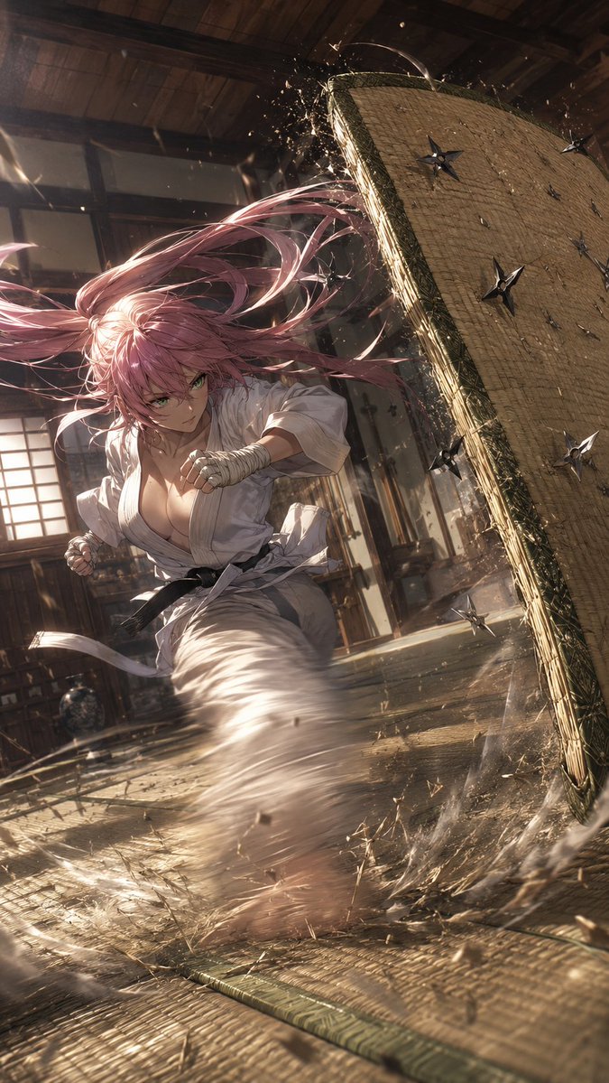 Pink-Haired Martial Artist Spin Kick