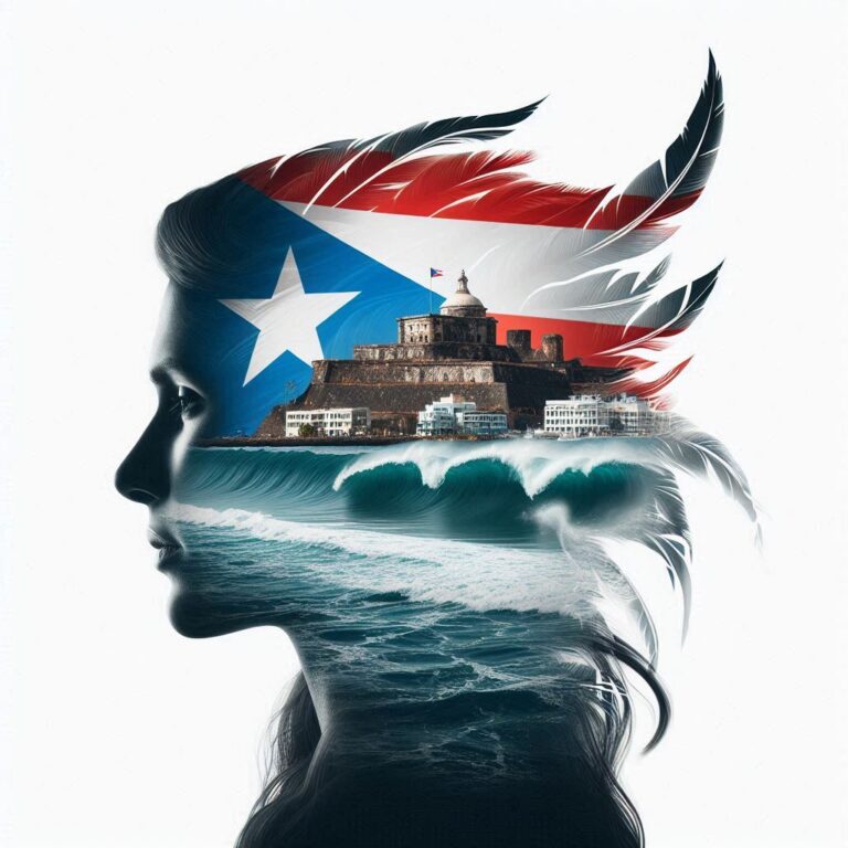 Taino Portrait Double Exposure With Puerto Rico Flag