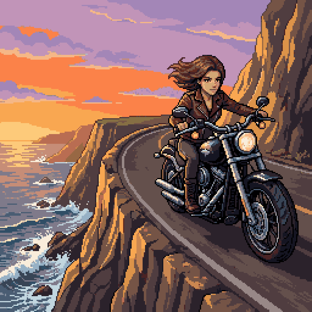 Biker on Cliffside Sunset Ride