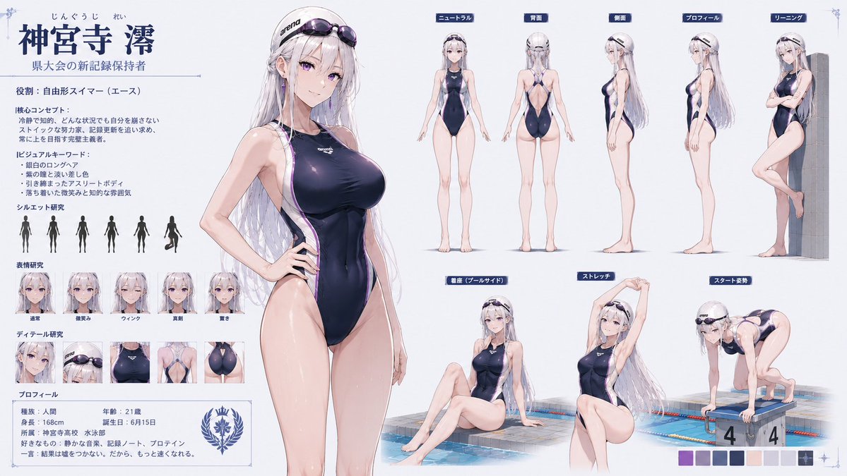 Elite Swimmer Character Reference Sheet