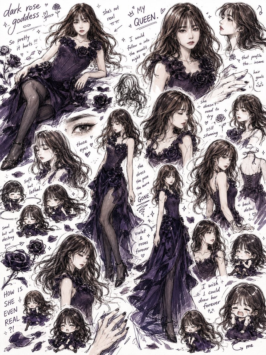Dark Rose Goddess Anime Sketchbook